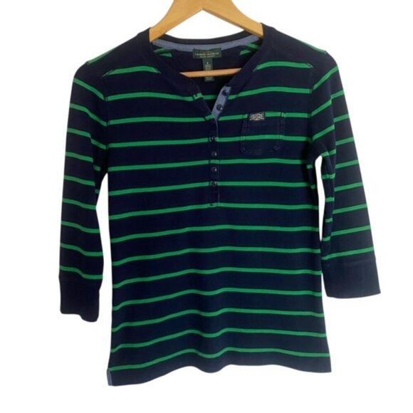 Ralph Lauren Navy and Green Striped Top Small - Picture 1 of 3